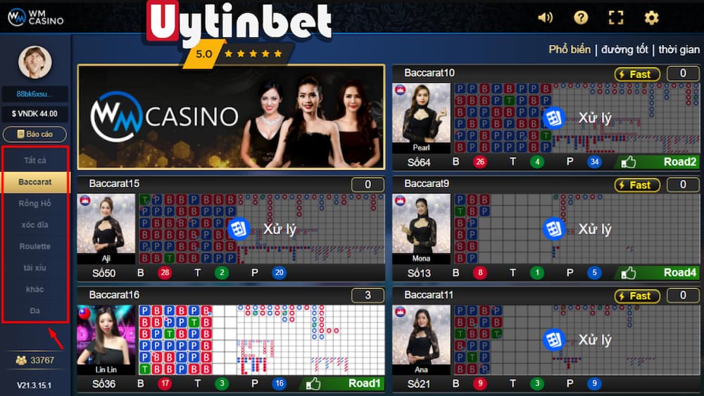 Giao diện bàn chơi tại Live Casino WM