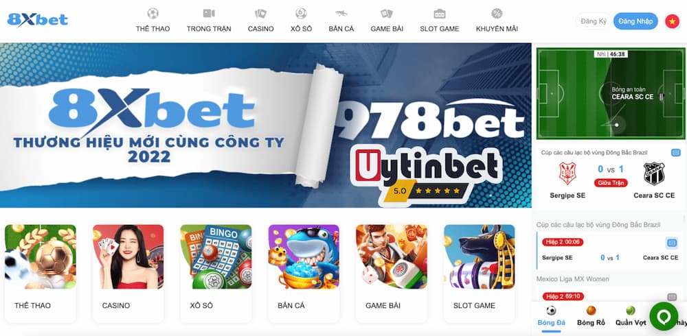 Giao diện thiết kế 8xbet trực quan, chuyên nghiệp