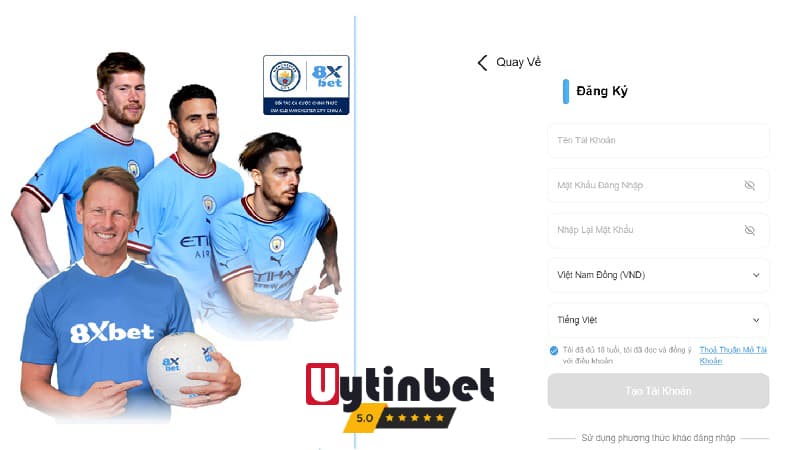 Các bước đăng ký tài khoản tại 8xbet