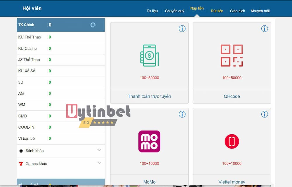 Gửi tiền Kubet trực tiếp qua ngân hàng