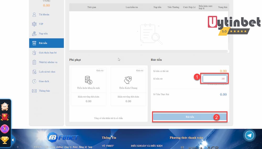 Lưu ý khi rút tiền F8bet