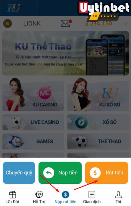 Ưu điểm khi rút tiền tại nhà cái Kubet