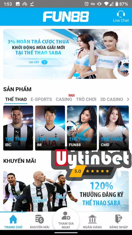 Thao tác thú vị khi đặt cược trên App Fun88